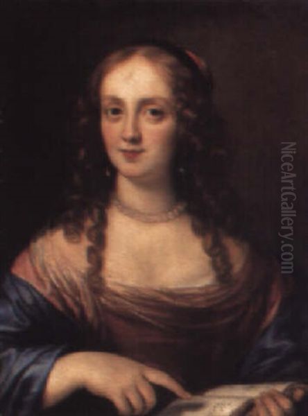 Portrait Of A Lady, Bust Length, In A Pink Dress Holding A Music Score - view 1