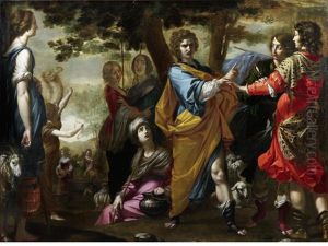 Moses Defending The Daughters Of Jethro At The Well (in Collab. W/his Studio) by Vincenzo Dandini