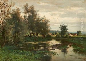 Repos Au Bord De L"etang by Auguste Dandoy
