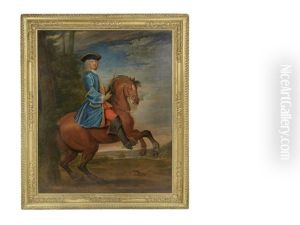Portrait Of A Gentleman, Full-length, In A Blue Coat And A Tricorn Hat, On Horseback by Bartholomew Dandridge