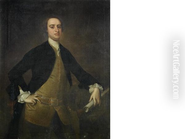 Portrait Of Justly Watson, Three-quarter-length, In A Blue Velvet Coat And Holding A Scroll - view 1