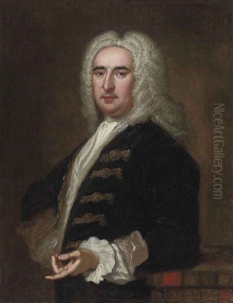 Portrait Of A Gentleman In A Gold Embroidered Black Coat And White Cravat - view 1