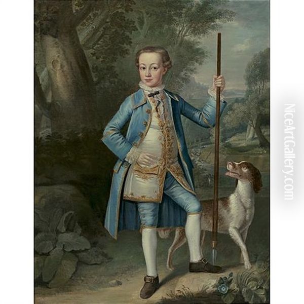 Portrait Of A Young Boy And His Dog, A Landscape Beyond - view 1