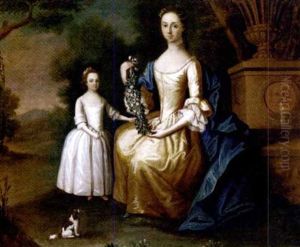 An Elegant Lady And Her Daughter By A Fountain In An Extensive Landscape by Bartholomew Dandridge