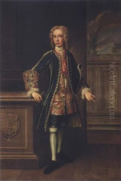 Portrait Of A Boy, A Member Of The Nicolini Family, Standing, Wearing A Green Coat With Elaborately Embroidered Cuffs, An Embroidered Waistcoat, Holding His Hat Beneath His Arm - view 1