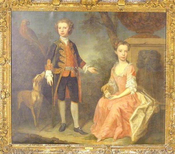 Lord Carnarvon And Lady Caroline Leigh As Children With Dog In A Landscape - view 1