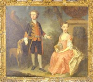 Lord Carnarvon And Lady Caroline Leigh As Children With Dog In A Landscape by Bartholomew Dandridge