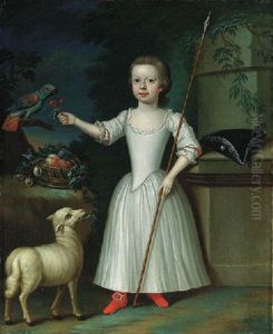 Portrait Of A Young Girl (miss Mildred Drew?) As A Shepherdess, A Lamb Nearby by Bartholomew Dandridge