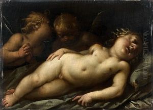 Le Christ Enfant Endormi Veille Par Deux Anges