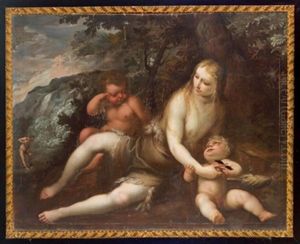 Agar E L'angelo Nel Deserto (+ Adamo Ed Eva Con Abele E Caino Nel Paradiso; Pair) by Giovanni Stefano Danedi