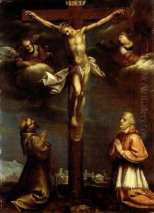 Crocefissione Con San Francesco E Il Cardinale Federico Borromeo by Giovanni Stefano Danedi