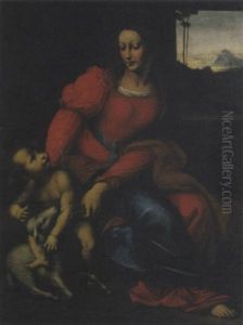 Madonna Con Bambino E Agnello, Un Paesaggio In Lontananza Madonna Con Bambino E Agnello, Un Paesaggio In Lontananza
