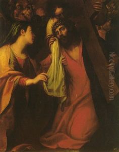 Saint Veronica Handing The Shroud To Christ On The Way To Calvary by Giovanni Stefano Danedi