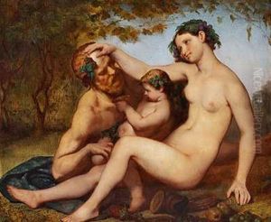 Bacchus Med En Kvinde Og Et Barn Ved Sin Side. Alle Tre Med Vinlov I Haret by Henri Camille Danger