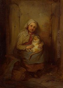 Madchen Mit Katze by Josef Franz Danhauser