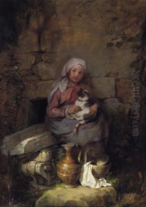Das Madchen Mit Der Katze by Josef Franz Danhauser