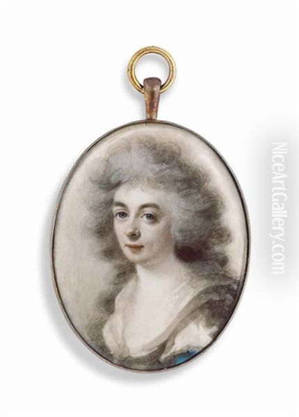 A Young Lady, In White Dress With Blue Sleeves - view 1