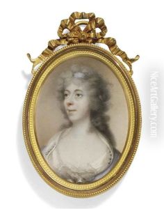 A Young Lady, In Decollete Lace-trimmed White Dress With Tied Ribbon At Corsage, Pale Blue Shawl Bordered With Gauze And Pearls Worn Over Her Shoulders, Blue Bandeau In Her Powdered Curling Hair (or By Joseph Daniel) by Abraham Daniel