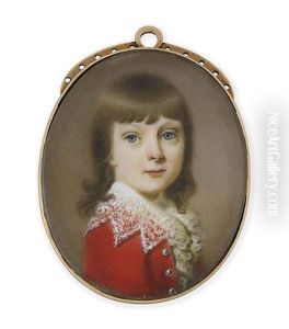 A Boy, In Red Coat With Silver Buttons, Pointed Lace Collar And Frilled Cravat, Fair Hair
