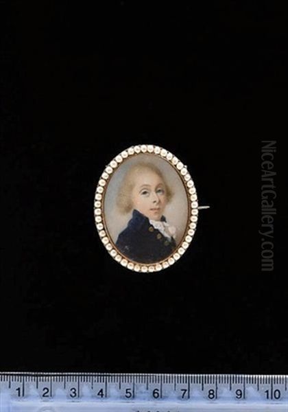 A Young Gentleman Wearing Blue Coat With Gold Buttons And Frilled White Chemise, His Hair Powdered - view 1