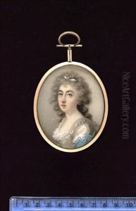 A Lady, Wearing White Dress With Pale Blue Sleeve And Lace Collar, Strand Of Pearls Over Her Shoulder, Further Pearls And White Ribbon In Her Powdered Hair by Abraham Daniel