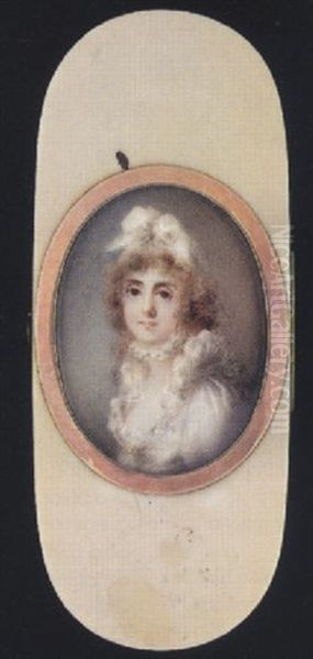 A Lady Wearing White Dress With Frilled Collar And Turban In Her Hair, Tied In A Bow At The Front - view 1