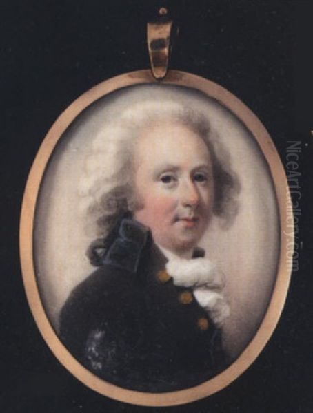 A Gentleman, Wearing Brown Coat With Gold Buttons And Frilled White Cravat, His Hair En Queue - view 1