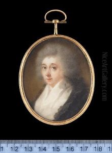 A Lady, Wearing White Fichu And Black Lace Edged Shawl, Her Hair Powdered