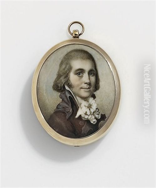 A Young Gentleman, In Mauve-taupe Coat With Button Collar, White Stand-collar Waistcoat And Frilled Linen Cravat, Powdered Natural Hair - view 1