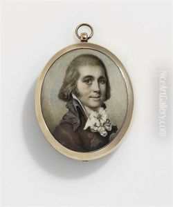 A Young Gentleman, In Mauve-taupe Coat With Button Collar, White Stand-collar Waistcoat And Frilled Linen Cravat, Powdered Natural Hair by Joseph Daniel