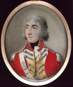 An Officer Called Captain William Cambridge Of The Aryshire Fencible Cavalry, Wearing Scarlet Uniform With Yellow Facings, Silver Epaulettes And White Cross Belt