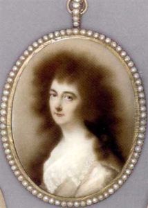 A Young Lady In Grey Silk Dress With Lace Collar, Long Brown Curling Hair by Joseph Daniel