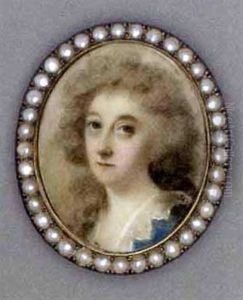 A Young Lady, In Blue Dress With Cut-away Lace Collar, Long Powdered Curling Hair by Joseph Daniel