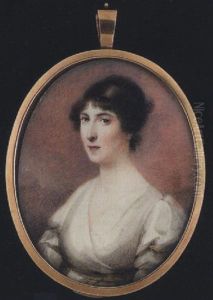 Mrs. Edward Cooper Wearing White Dress With Yellow Waistband, Her Hair Upswept Mrs. Edward Cooper Wearing White Dress With Yellow Waistband, Her Hair Upswept