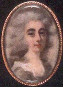 A Lady In Light Grey Dress With White Collar, Her Hair Worn Curled And Powdered