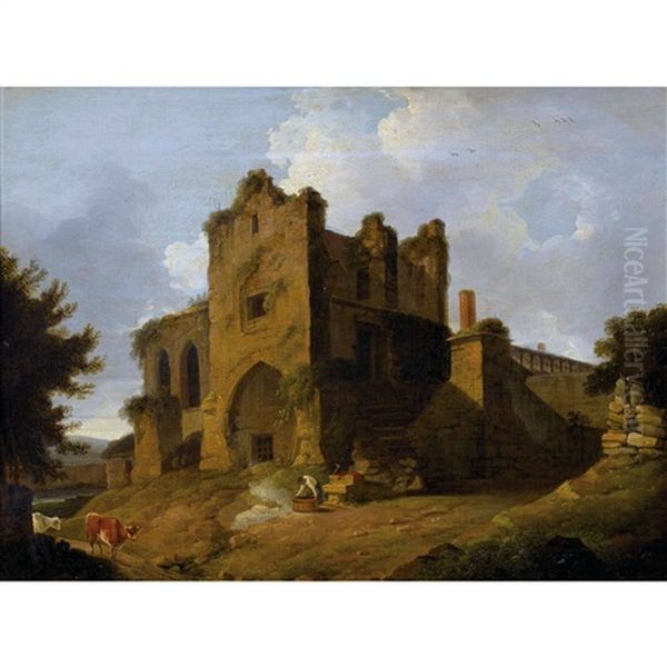 Englische Landschaft Mit Kirchenruine Und Staffage - view 1