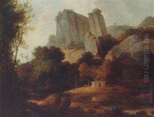 View Near The Village Of Nursapore, Near Bangalore, With Pilgrims Resting By A Choultry (lodge) by Thomas Daniell