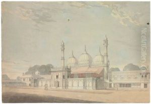 A View Of A Courtyard, Possibly The Moti Masjid, Agra, Showing Its Terraces And Two Flanking Minarets