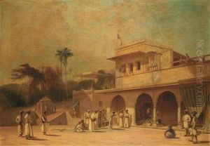 A Palace In Juanpore, India With A Nautch Girl Performing In Front Of A Nobleman by William Daniell RA