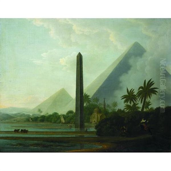 An Egyptian Scene With Pyramids, An Obelisk And A Mosque With Dhows, Cattle And Mounted Warriors In The Foreground - view 1