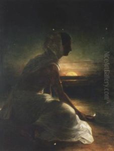 An Indian Woman Floating Lamps On A River by William Daniell RA