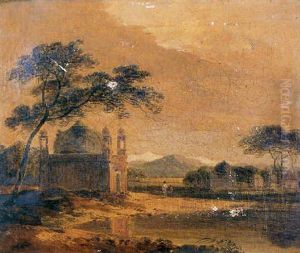 Figures Before An Indian Temple by William Daniell RA