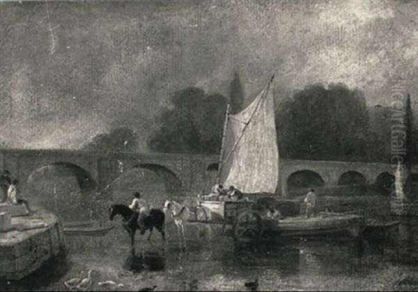 Richmond Bridge With A Horse And Cart Unloading Cargo From A Barge - view 1