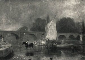 Richmond Bridge With A Horse And Cart Unloading Cargo From A Barge by William Daniell RA