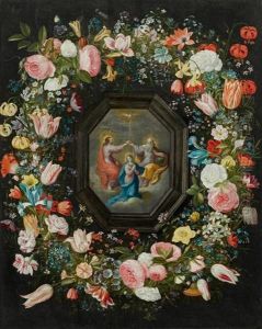 Blumenkranz Mit Der Kronung Maria In Einer Kartusche