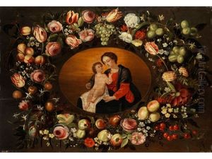 Maria Mit Dem Kind In Ovalem Bluten- Und Fruchtkranz Maria Mit Dem Kind In Ovalem Bluten- Und Fruchtkranz