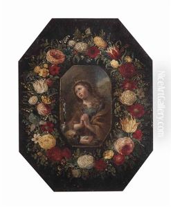 The Penitent Magdalen, Surrounded By Garlands Of Tulips, Roses, Marigolds, Snow Drops, Irises And Other Flowers