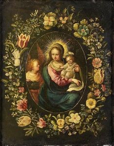 The Madonna And Child With An Angel, Within A Garland Of Flowers