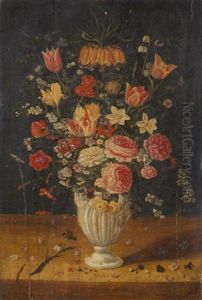 Nature Morte Au Bouquet De Fleurs Dans Un Vase Sculpte Sur Un Entablement by Andries Daniels or Danielsz
