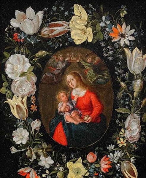Maria Och Barnet I Blomsterguirland - view 1